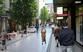 An artist's depiction of Auckland's High Street with most road traffic kept out.