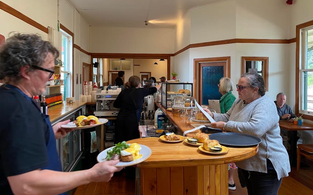 Chef Sam Wilson at his new cafe at Waimarino/National Park in the historic railway station.
