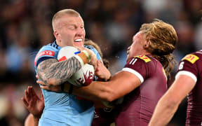 Mitchell Barnett of the Blues during the State of Origin game one match between the Queensland Maroons and the New South Wales Blues at Suncorp Stadium in Brisbane, 2025.