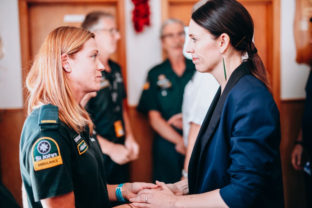 Jacinda Ardern meets first responders in Whakatāne.