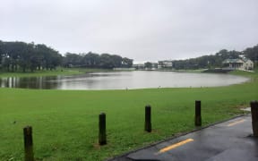 The lake formerly known as the Auckland Domain on the Saturday morning after the downpour.