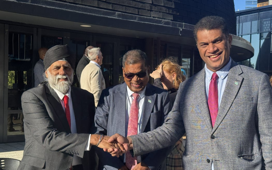 Pal Ahluwalia, Biman Prasad and Aseri Radrodro at the opening of the 99th USP Council Meeting at Auckland University. 20 May 2025