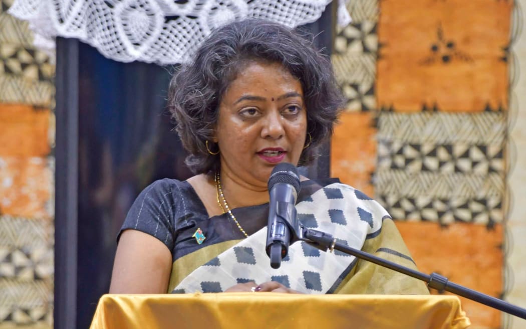 Sashi Kiran delivers her remarks at the reconciliation and thanksgiving church service on 14 May 2023.