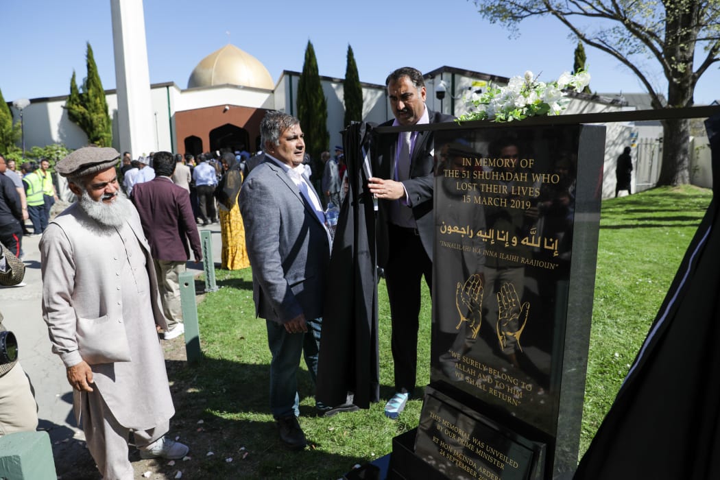 Members of the public and Muslims gather for the memorial plaque unveiling on 24 September, 2020.