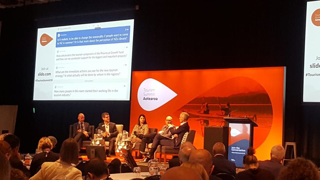 The panel at the annual Tourism Summit Aotearoa in Wellington this morning.