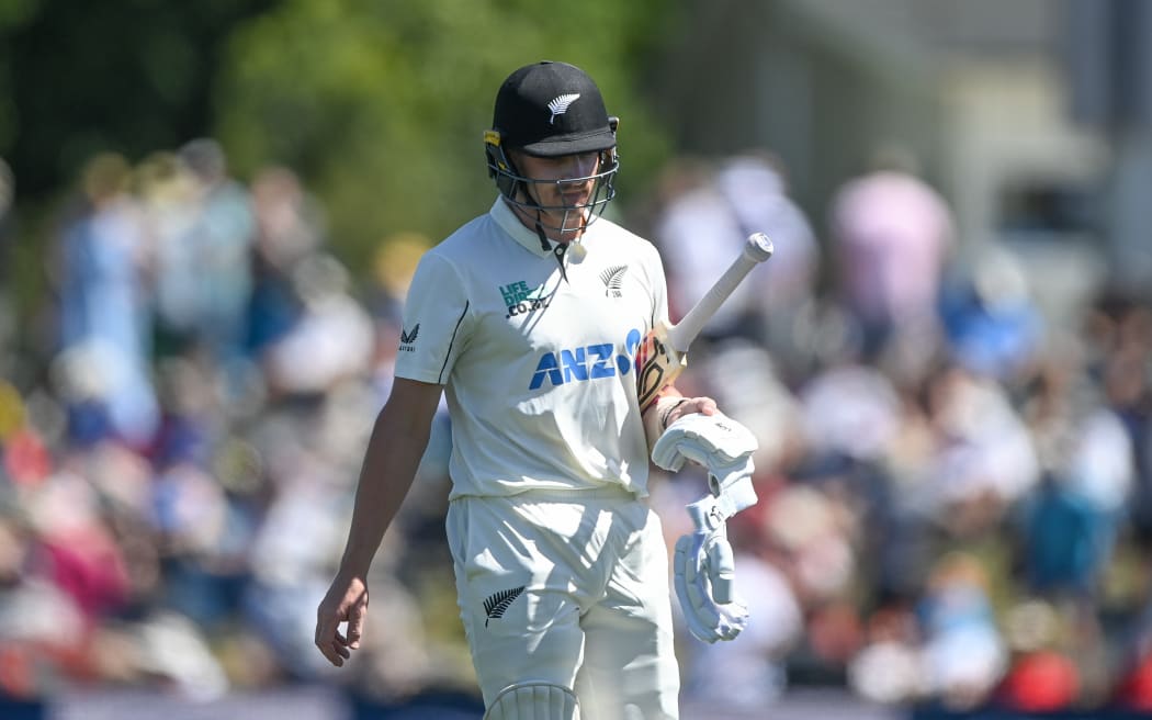 Nathan Smith of the Black Caps out on the fourth day of the first cricket test between New Zealand and England at Hagley Oval in Christchurch, New Zealand. Sunday, Dec. 1, 2024. © Copyright photo: John Davidson / www.photosport.nz
