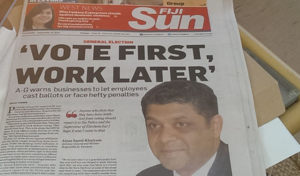 Fiji Minister Responsible for Elections Aiyaz Sayed-Khaiyum