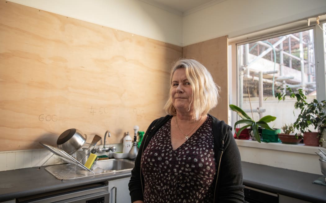 Gillian Parnham's house in the Wellington suburb of Northland, near the Botanical Gardens, was hit by a landslide during heavy rain.