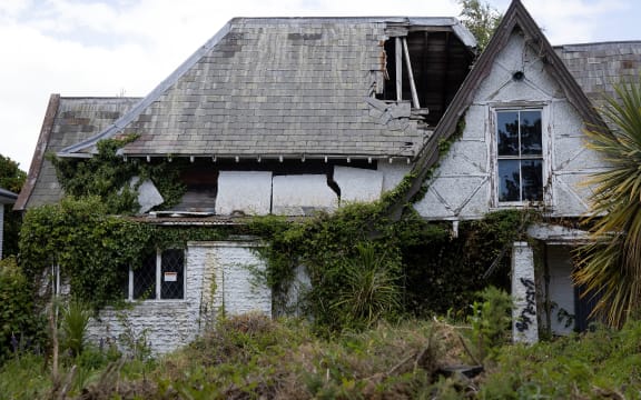 An old abandoned building on Fitzerald Avenue on the edge of Christchurch, on February 17, 2021, nearly 10 years after it was damaged in a 6.3 magnitude earthquake.
