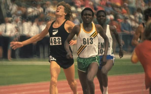 Filbert Bayi 1974: Filbert Bayi #813 of Tanzania beats John Walker of New Zealand and Ben Jipcho of Kenya to win the 1500 metres in a new World Record at the 1974 Commonwealth Games in Christchurch, New Zealand. \ Mandatory Credit: Tony Duffy/Allsport