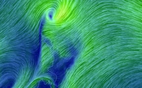 A wind map that shows the storm closing in on NZ.