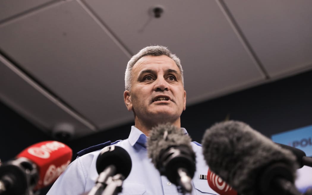 Acting Wellington district commander inspector Dion Bennett speaks to media after police take over scene of fatal fire at Loafers Lodge on 17 May, 2023.