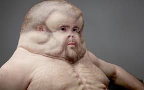‘Graham' - a silicone culpture depicting what a human would look like if we evolved to survive car crashes.
