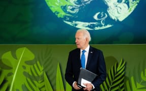 US President Joe Biden stands before speaking at the Action on Forests and Land Use session, during the COP26 UN Climate Change Conference in Glasgow on November 2, 2021.