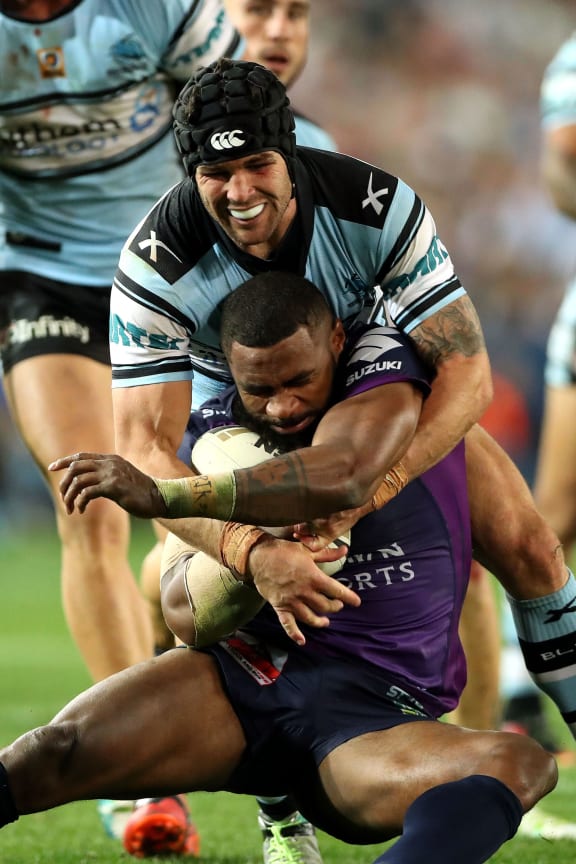 Marika Koroibete playing for the Melbourne Storm in the 2016 NRL Grand Final.