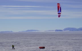 The team kite-skiied some of the way to the summit