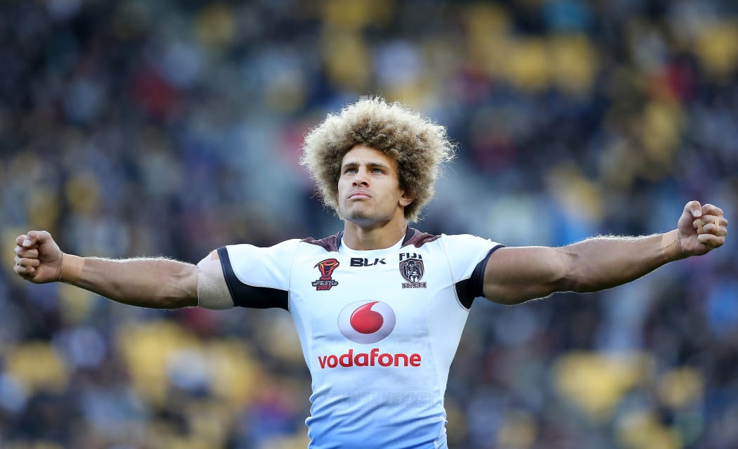Eloni Vunakece during the Rugby League World Cup victory against the Kiwis