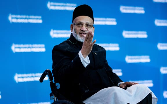 Farid Ahmed, survivor of the Christchurch, New Zealand mosque mass shooting, speaks during a religious freedom summit at the US Department of State on July 16, 2019, in Washington, DC.