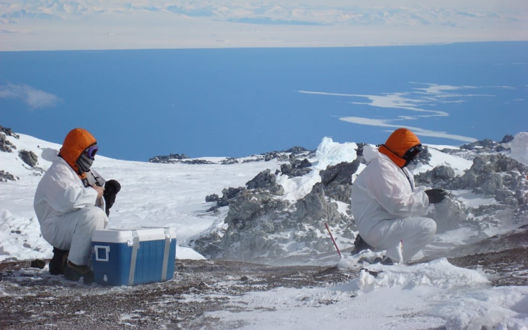 Sampling on Mount Erebus, Antarctica
