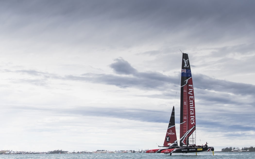 Emirates Team New Zealand, skippered by Peter Burling, races at the 35th America's Cup, in the Louis Vuitton Challenger Playoffs finals.