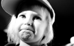 upset girl in black and white