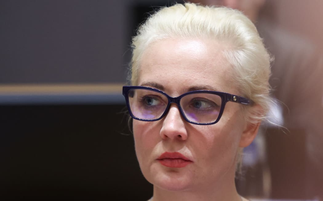 Leading Kremlin critic  Alexei Navalny's widow Yulia Navalnaya takes part in a meeting of European Union Foreign Ministers in Brussels, Belgium, on February 19, 2024. Navalnaya accused Russian president of killing her husband and vowed to continue his work, three days after he died in a Russian Arctic prison. (Photo by YVES HERMAN / POOL / AFP)