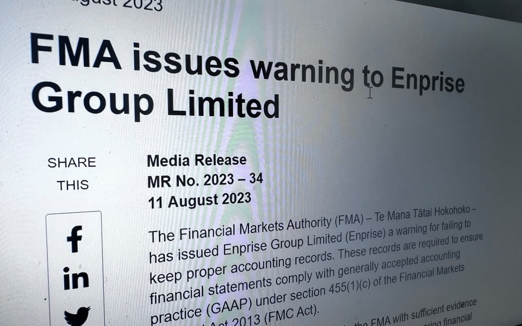 The Financial Markets Authority has issued a warning against listed software company Enprise Group.