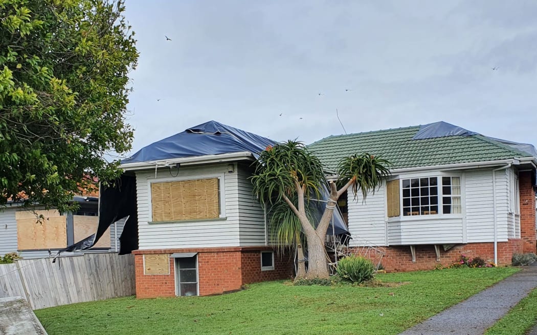 House damaged by tornado on Hayward Road in Papatoetoe, Auckland.