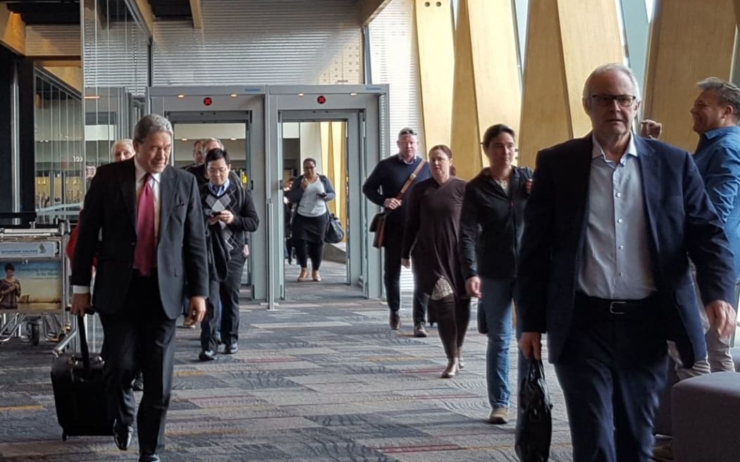 New Zealand First leader Winston Peters arriving at Wellington Airport this morning.