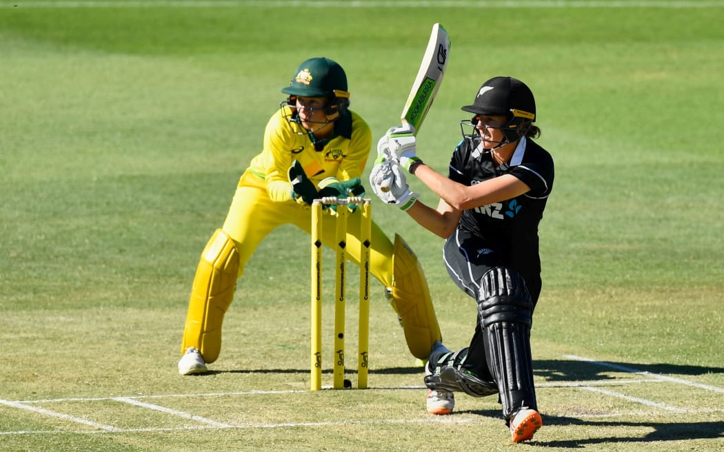 White Ferns captain Amy Satterthwaite hits to the leg side against Australia at the WACA.