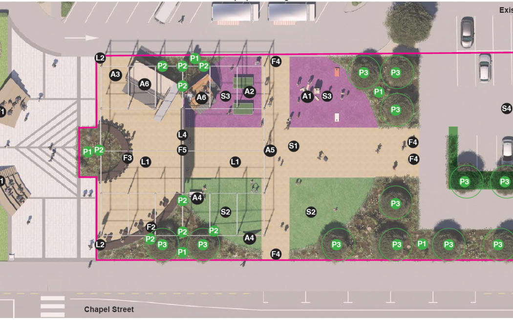The town hall activation plan shows a festival setup in the place of the soon-to-be demolished site.