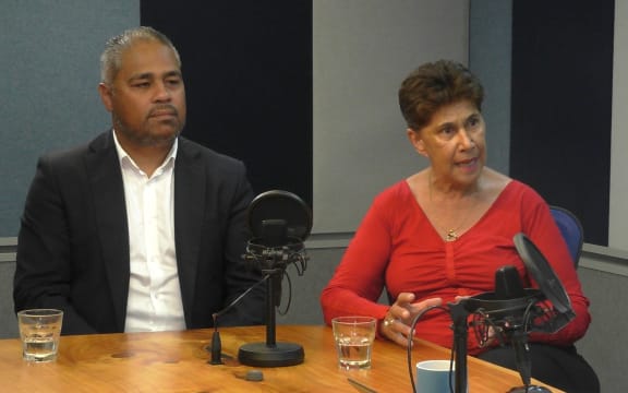 Whānau Ora Minister Peeni Henare and Commissioning Chair Merepeka Raukawa-Tait in the Checkpoint studio.