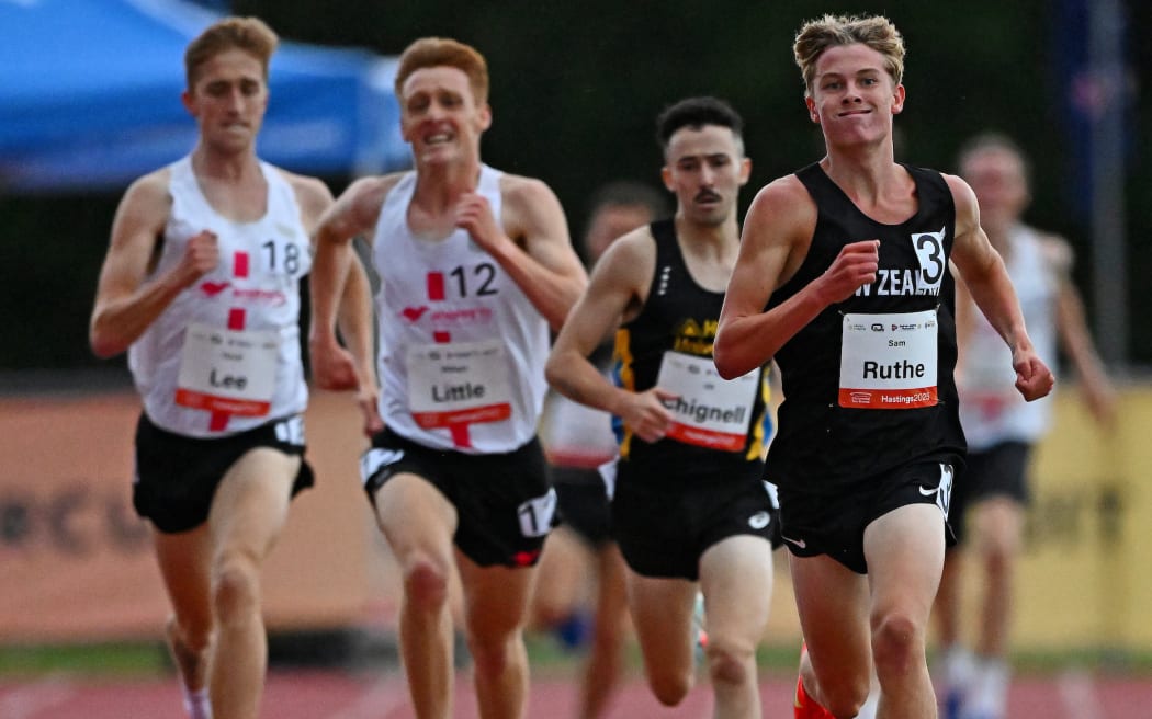 Sam Ruthe wins the men’s 3000m, Potts Track and Field Classic, Mitre 10 Sports Park, Hastings, New Zealand. Saturday 01 February 2025 © Photo: Kerry Marshall / Photosport