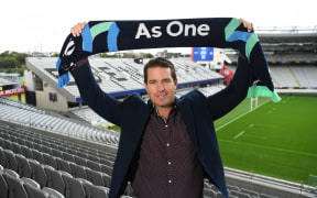 NZ Football CEO Andrew Pragnell celebrates after their joint bid with Australia won the hosting rights for the 2023 Women's World Cup.