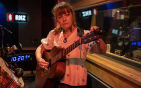 Kirsten Morrell performing live in RNZ Auckland studios