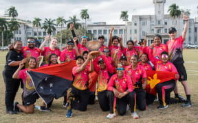 PNG Lewas celebrate their final win over Vanuatu in Suva. Photo: ICC-EAP/Cricket PNG