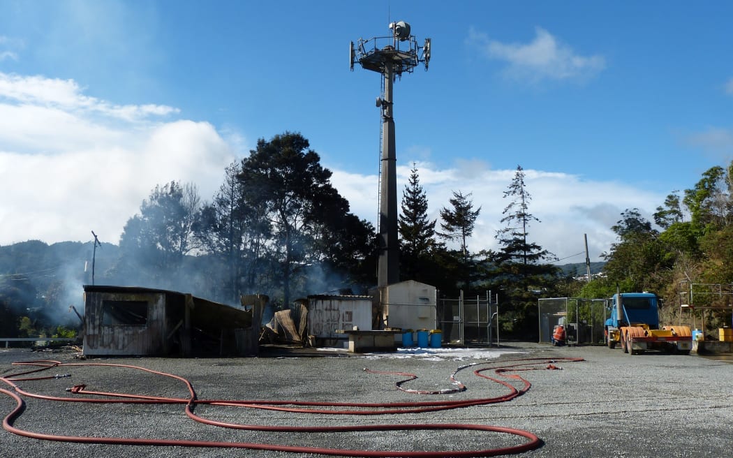 Police said the fire started at a portacom then spread to two others nearby,  as well as affecting a nearby Vodafone cellphone tower.