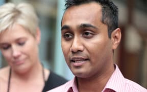 Pravin Prasad, the brother of the victim, talking with media outside the High Court in Auckland.