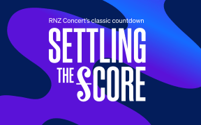 Colourful blue and purple shape over a dark blue background. Text reads "RNZ Concert's Classic Countdown: Settling the Score"