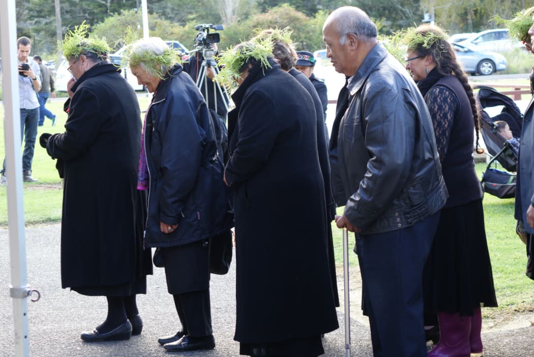 Kuia mourn at the tangi for Erima Henare.
