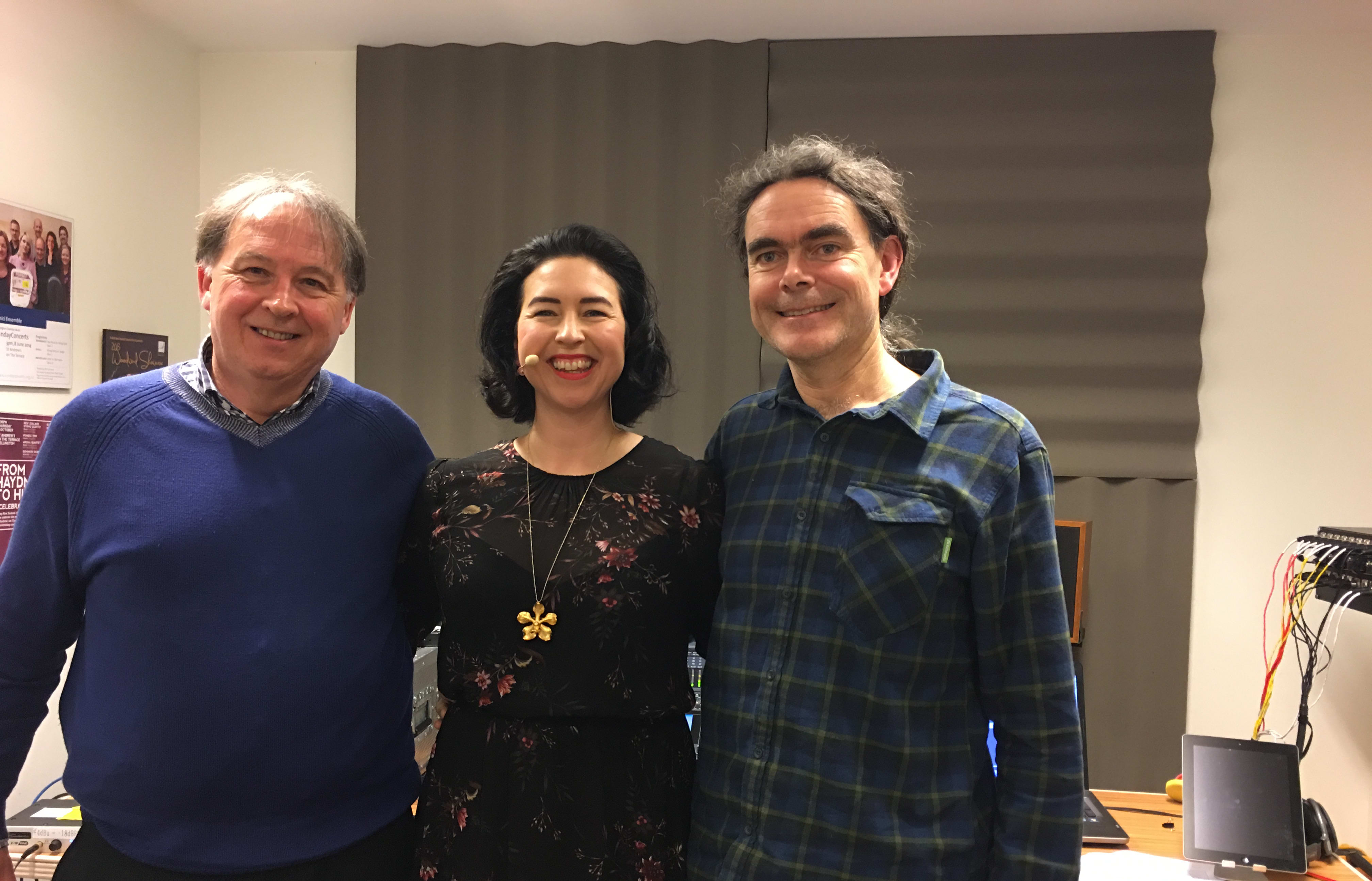 Backstage at the Lexus Song Quest 2018 (l to r: producer David McCaw, presenter Clarissa Dunn, engineer Darryl Stack)