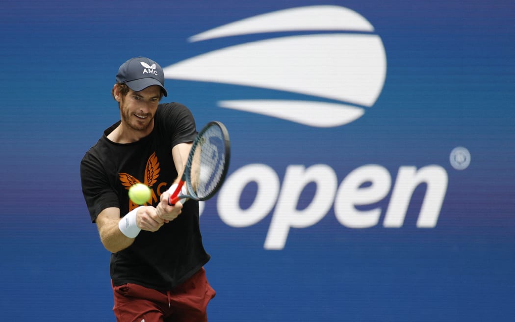 ndy Murray of Great Britain returns the ball during a practice session prior to the start of the 2021 US Open at USTA Billie Jean King National Tennis Center on August 28, 2021 in the Queens borough of New York City.