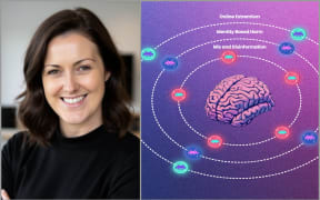 Image of Leanne Ross and of the game Headspace Invaders.