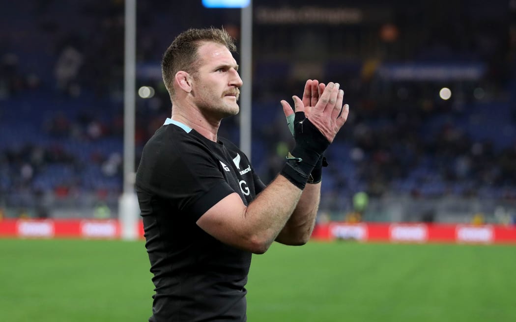 All Blacks captain Kieran Read walks the field following New Zealand's win over Italy in 2018.
