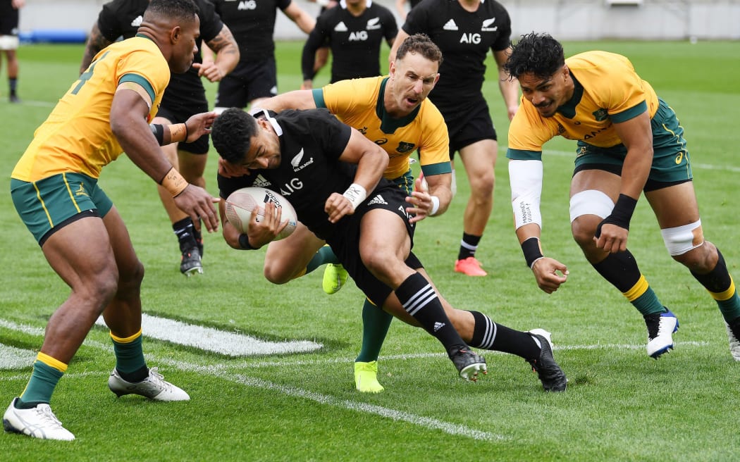 Richie Mo'unga, during the Bledisloe Cup rugby union test match between the New Zealand All Blacks and Australia Wallabies. Sky Stadium, Wellington, Sunday 11 October 2020. Â© image by Andrew Cornaga / www.photosport.co.nz