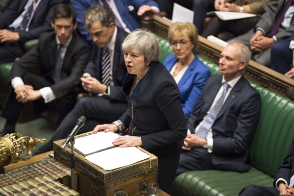 Britain's Prime Minister Theresa May speaks in the House of Commons in London ahead of the "meaningful vote" on the government's Brexit deal.