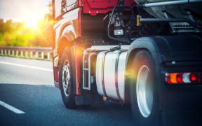 Semi Truck Speeding on a Highway.
