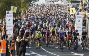 The starting line of the Lake Taupō Cycle Challenge in 2019