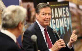 NEW YORK, NEW YORK - MAY 19: Investigative Journalist Richard Esposito and Author James Comey, former FBI Director, speak at the Barnes & Noble Upper West Side on May 19, 2025 in New York City. Comey sat with Esposito to discuss his career and new book "FDR DRIVE," the third of a series of fictional crime novels featuring attorney Nora Carleton.   Michael M. Santiago/Getty Images/AFP (Photo by Michael M. Santiago / GETTY IMAGES NORTH AMERICA / Getty Images via AFP)