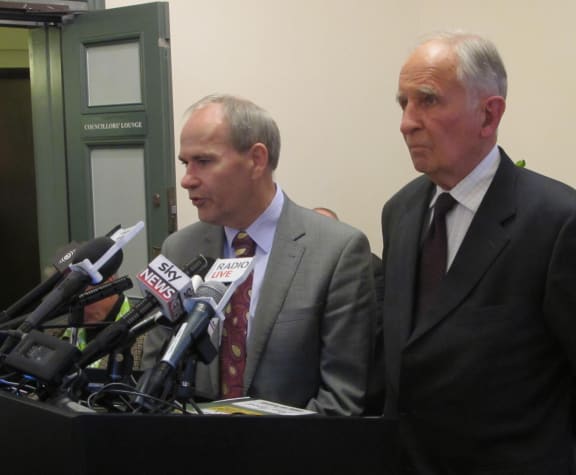 Mayor Len Brown, left, and Consensus Building Group chair Stewart Milne.